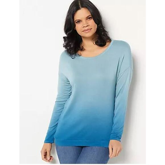 LAURIE FELT NEW $77 Dip‎ Dye Long Sleeve Top Blue XL - Picture 1 of 4